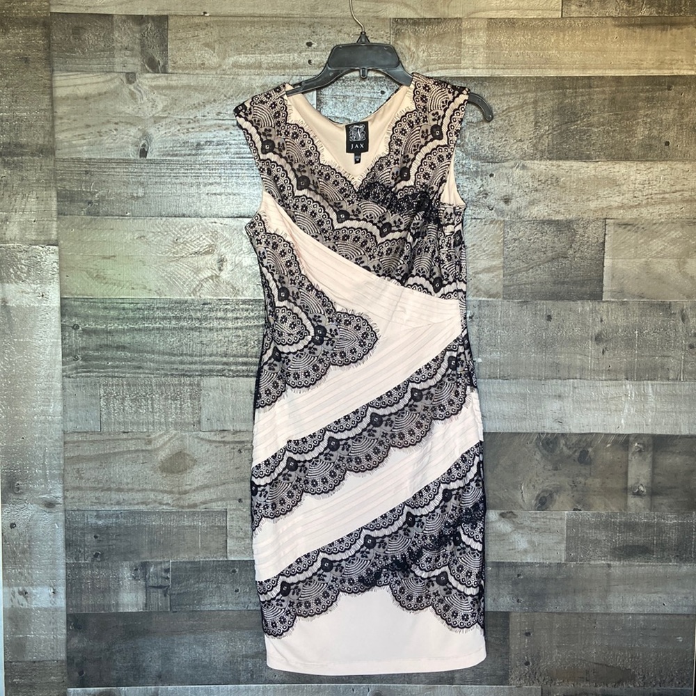 JAX Nordstrom lace peach black midi dress